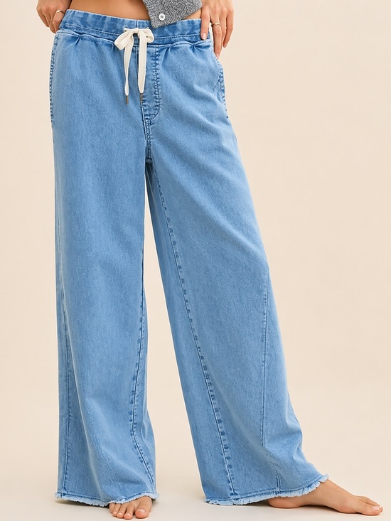 aerie Denim - aerie Soft Landing Light Blue Wide-Leg Drawstring Jeans (218)
